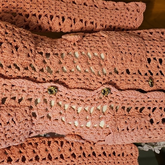Anthropologie Pink Crochet Cardigan Sweater - Picture 4 of 12